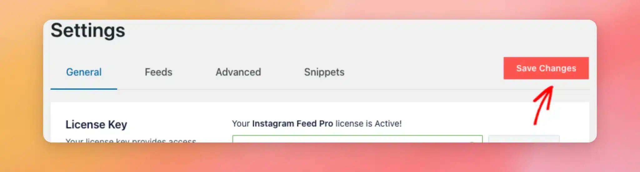 Die Schaltfläche „Änderungen speichern“ oben auf der Seite „Instagram-Feed-Einstellungen“