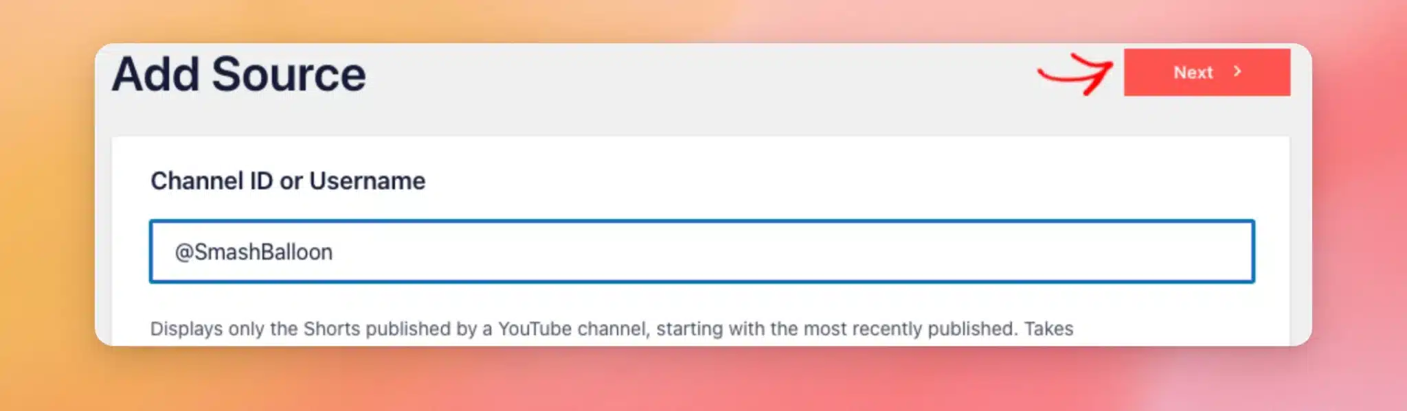 The Next button on the Add Source screen