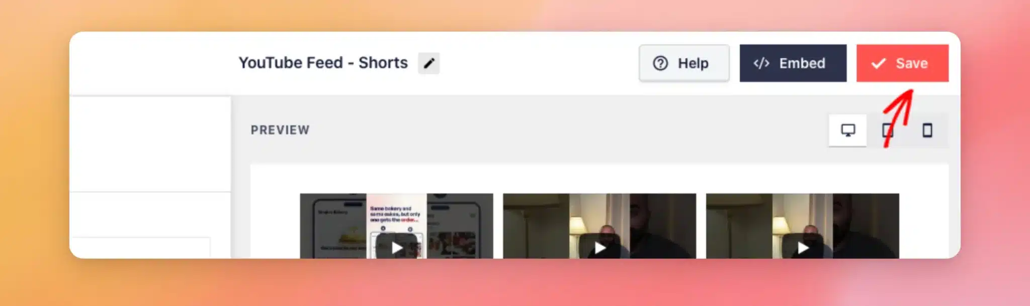 The Save button at the top of the feed editor