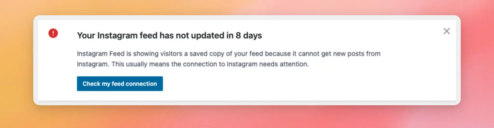 「フィードが8日間更新されていません」というInstagramのフィード通知