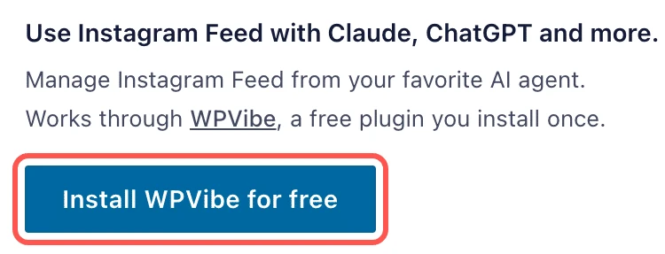 Bouton « Installer WPVibe gratuitement » dans la section « Agents IA » des paramètres du fil d'actualité Instagram