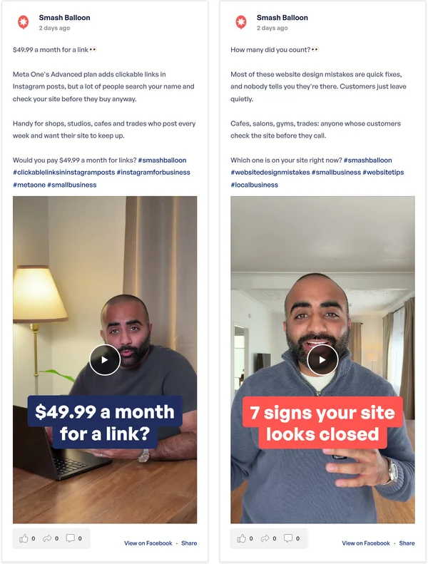 Demo di Facebook Feed Pro: post della pagina Smash Balloon