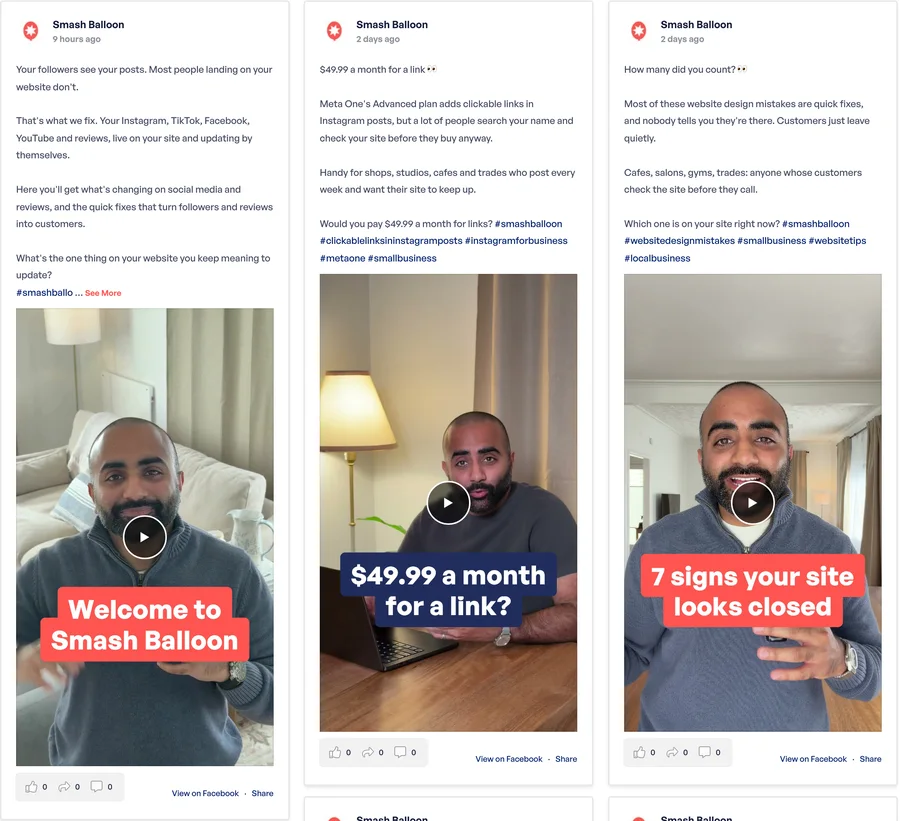 Facebook Feed Pro sulla pagina demo di Smash Balloon