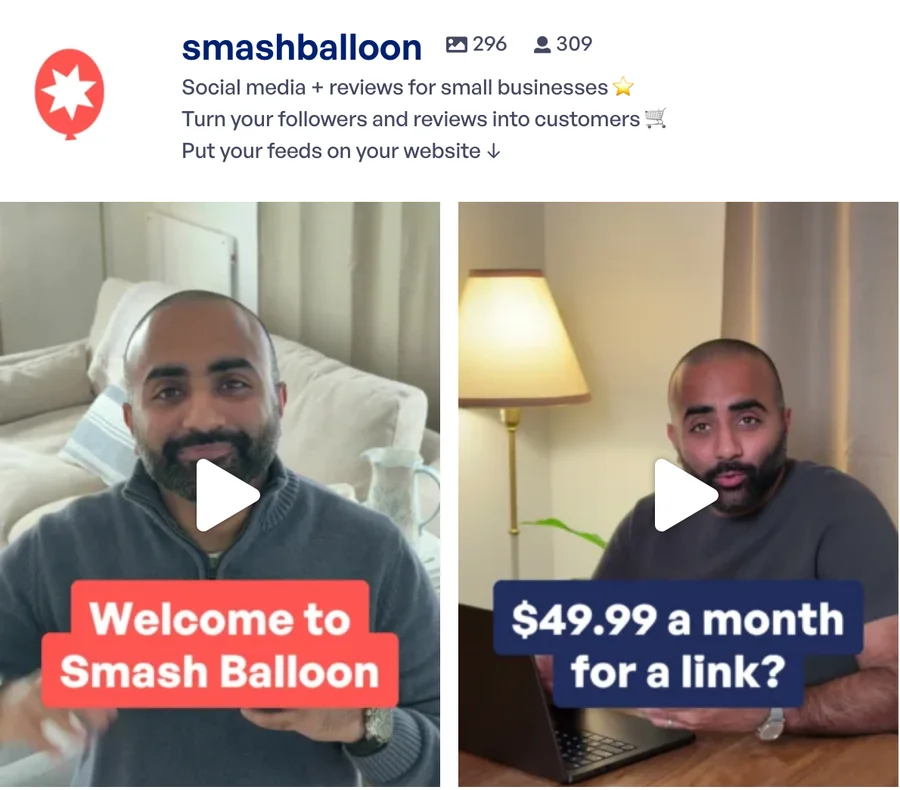 Instagram Feed Pro sulla pagina demo di Smash Balloon