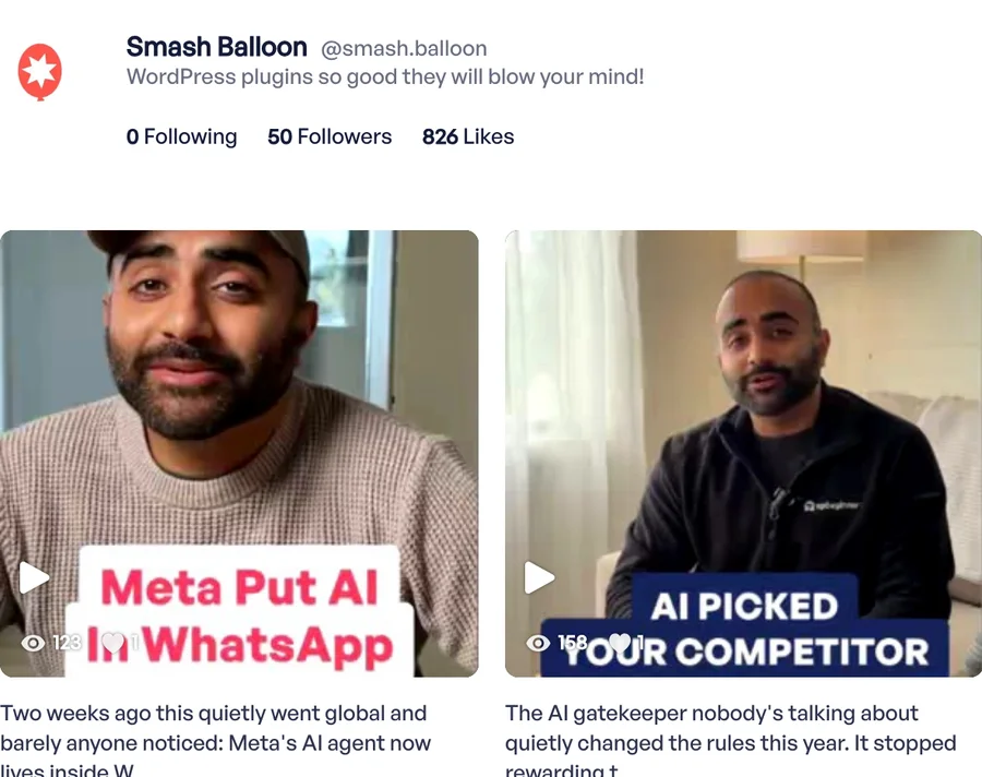 TikTok Feed Pro sulla pagina demo di Smash Balloon