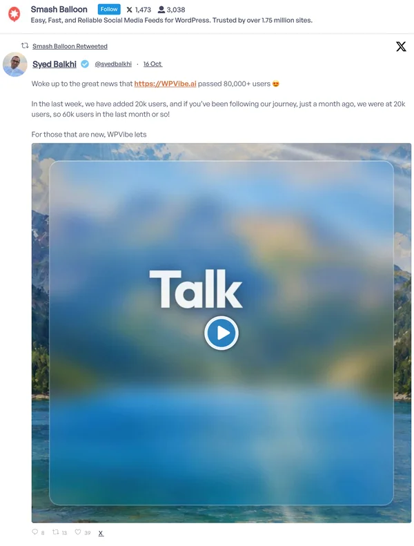 Demo di X (Twitter) Feed Pro: post di Smash Balloon